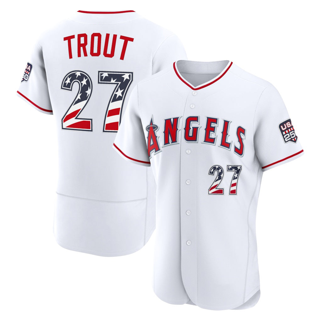 Baseball Jersey | Los Angeles Angels #27 Mike Trout USA 250 Fourth of July Home Jersey - White Puhics - image 1