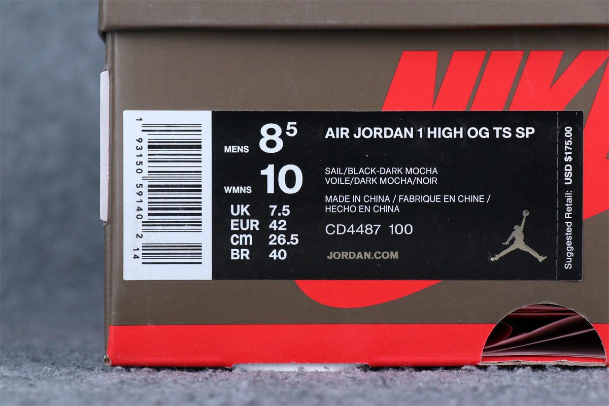 Custom Travis Scott x Air Jordan 1 Retro High OG Sneakers 'Reverse Mocha' - product view 14