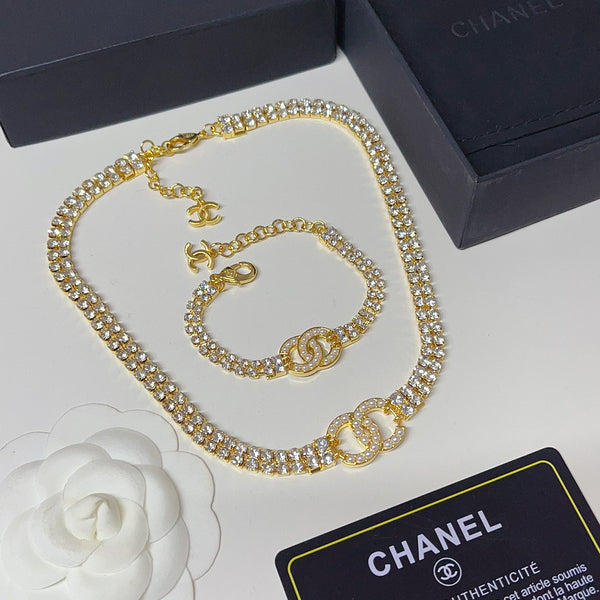 X669    Ladies' full-diamond necklace and bracelet set jewelry