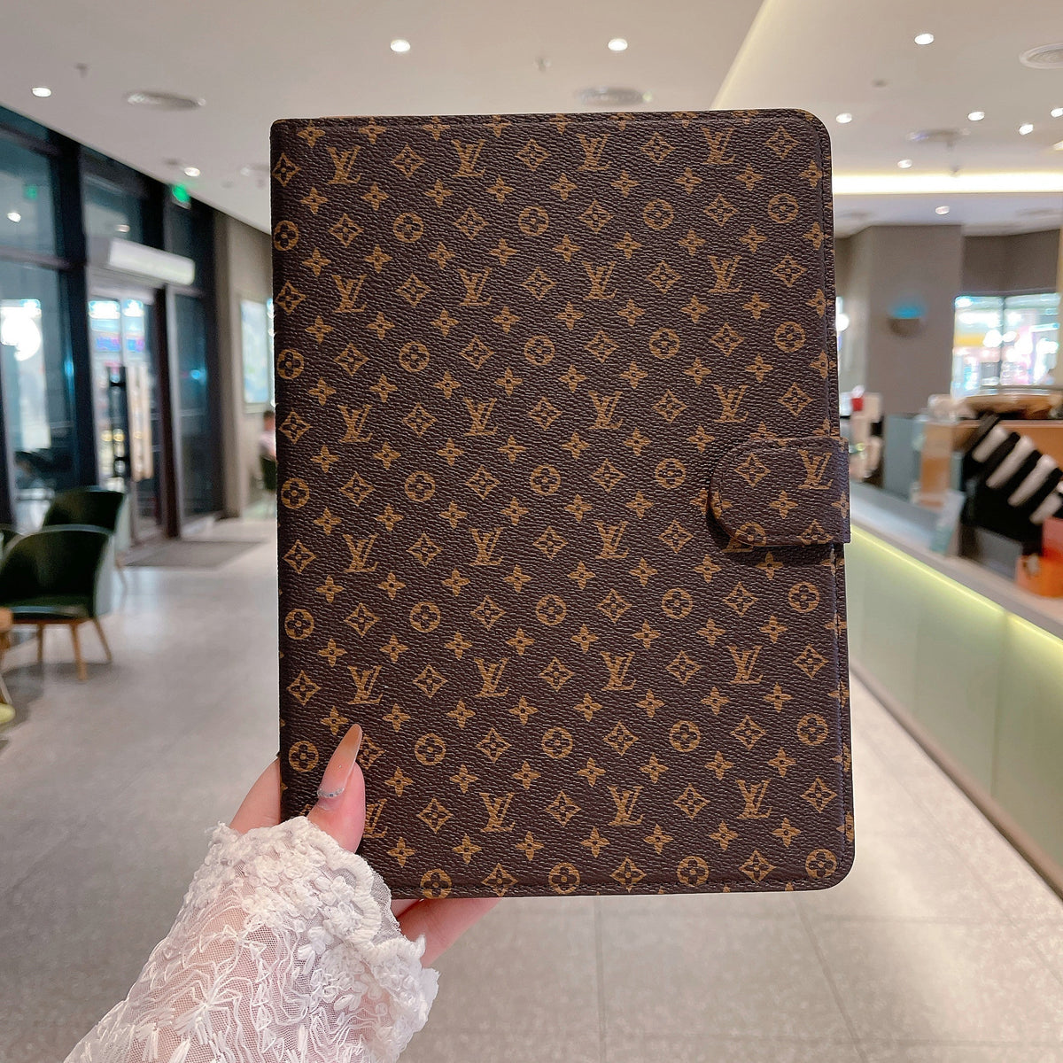 iPad Case Canvas Monogram Leather Fresh Summer Theme Pattern - product view 14