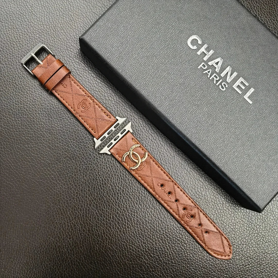 Gold Monogram 3D Embossed Leather Apple Watch Strap - product view 21