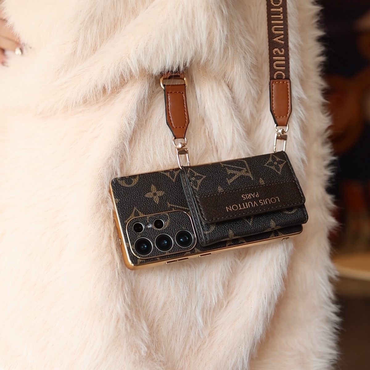 Leather Samsung Case with Card Holder & Wrist Strap - product view 10