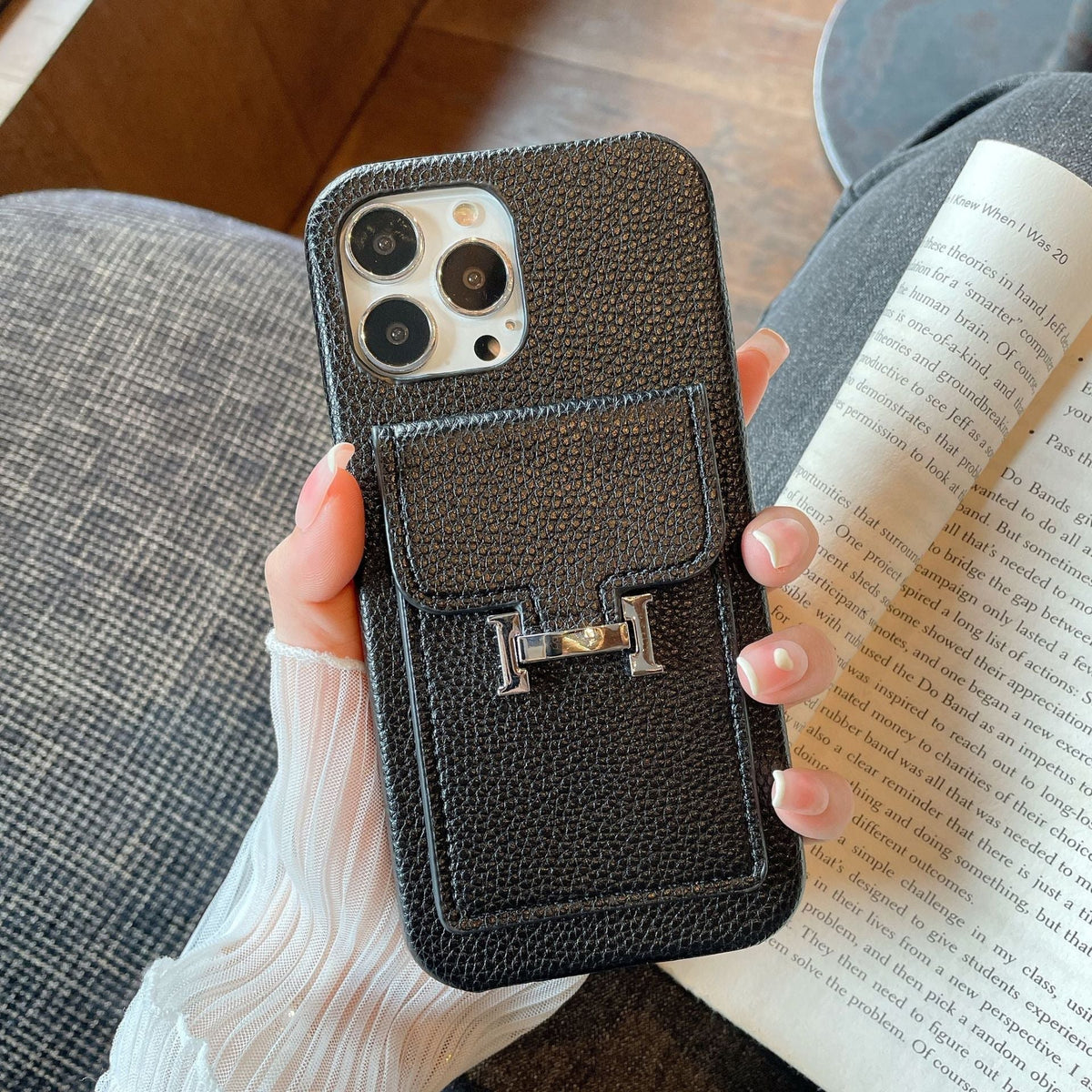 H Card Holder Leather iPhone Case - product view 3