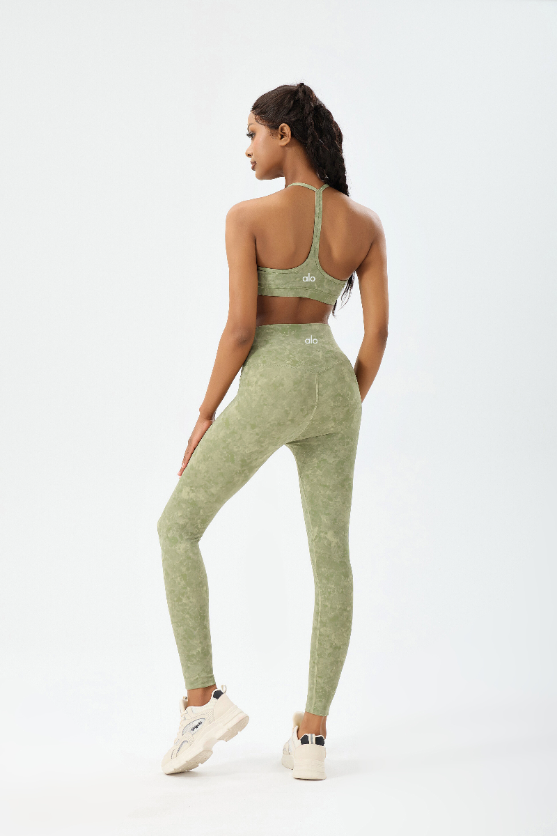 zalo5106   Women's Beautiful Back Top Bare Sensation Speed Drying Training Camouflage Pattern Yoga Clothing Set