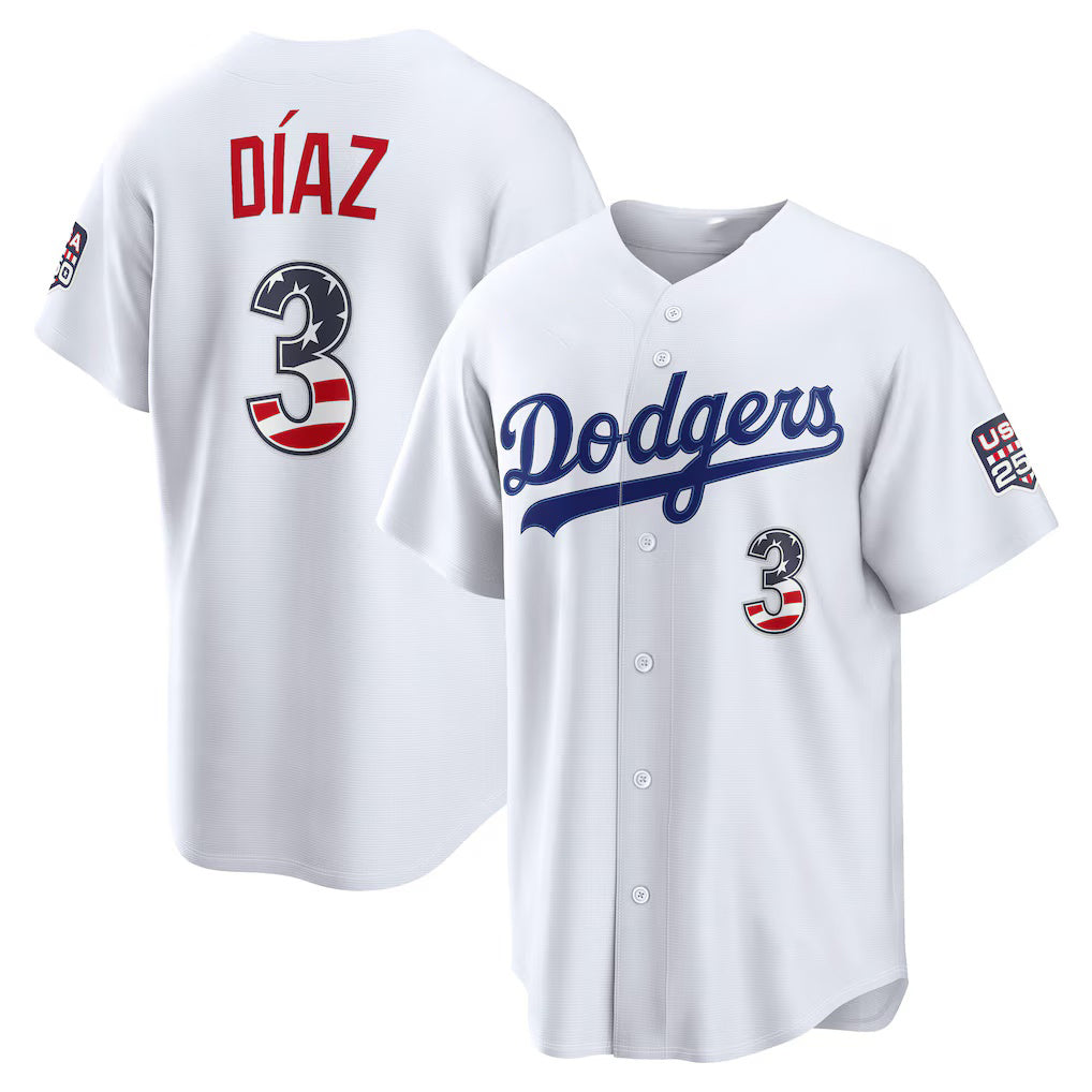 Baseball Jersey | Los Angeles Dodgers #3 Edwin D¡§aaz USA 250 Fourth of July Home Stadium Jersey - White Puhics - image 1