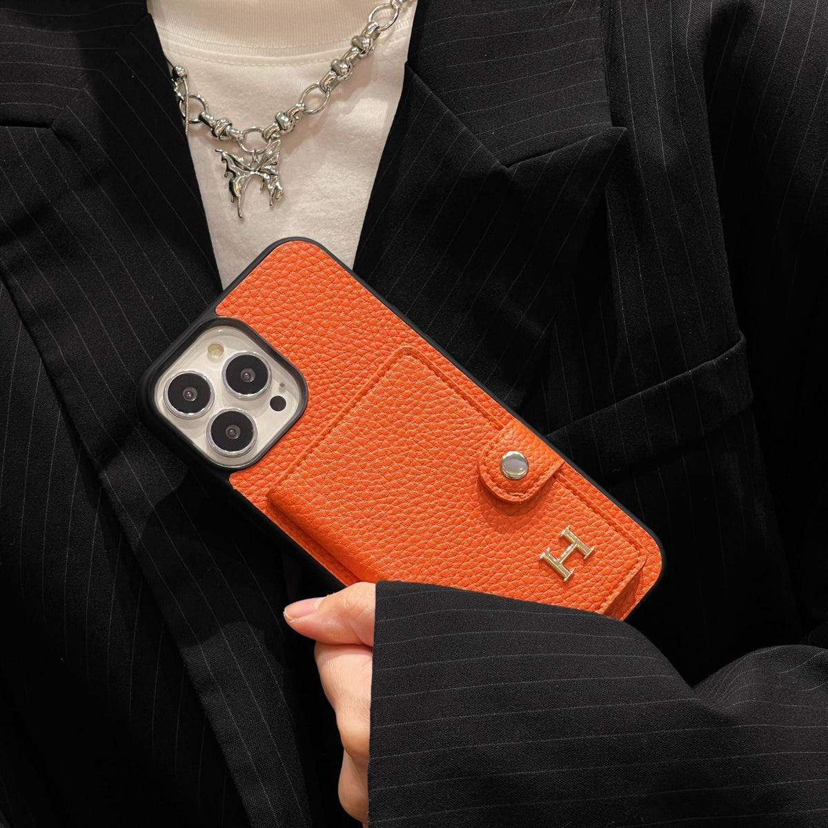 H Leather Card Holder iPhone Case - product view 10
