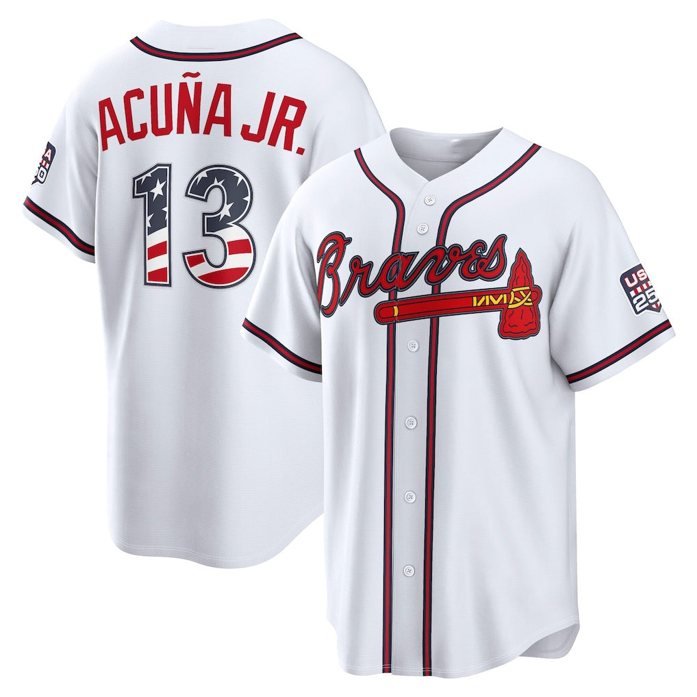 Baseball Jersey | Atlanta Braves #13 Puhicsld Acu?a Jr. USA 250 Fourth of July Home Stadium Jersey - White Puhics - image 1