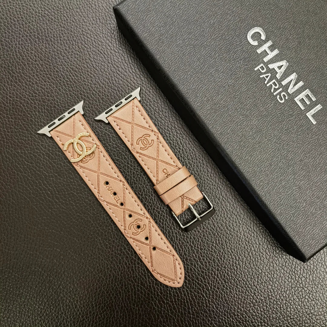 Gold Monogram 3D Embossed Leather Apple Watch Strap - product view 17