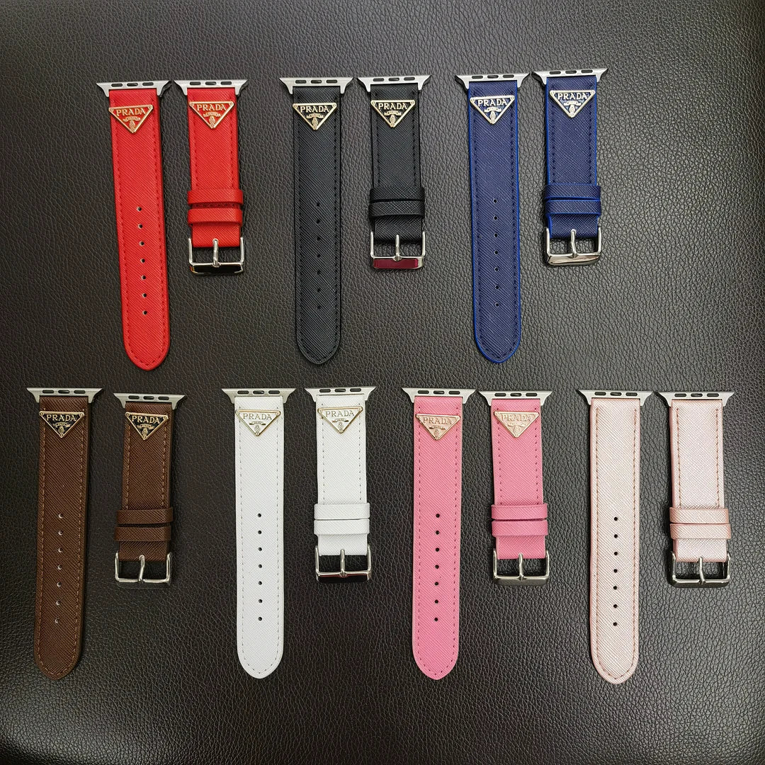 Double Triangle Monogram Label Leather Apple Watch Band - product view 3