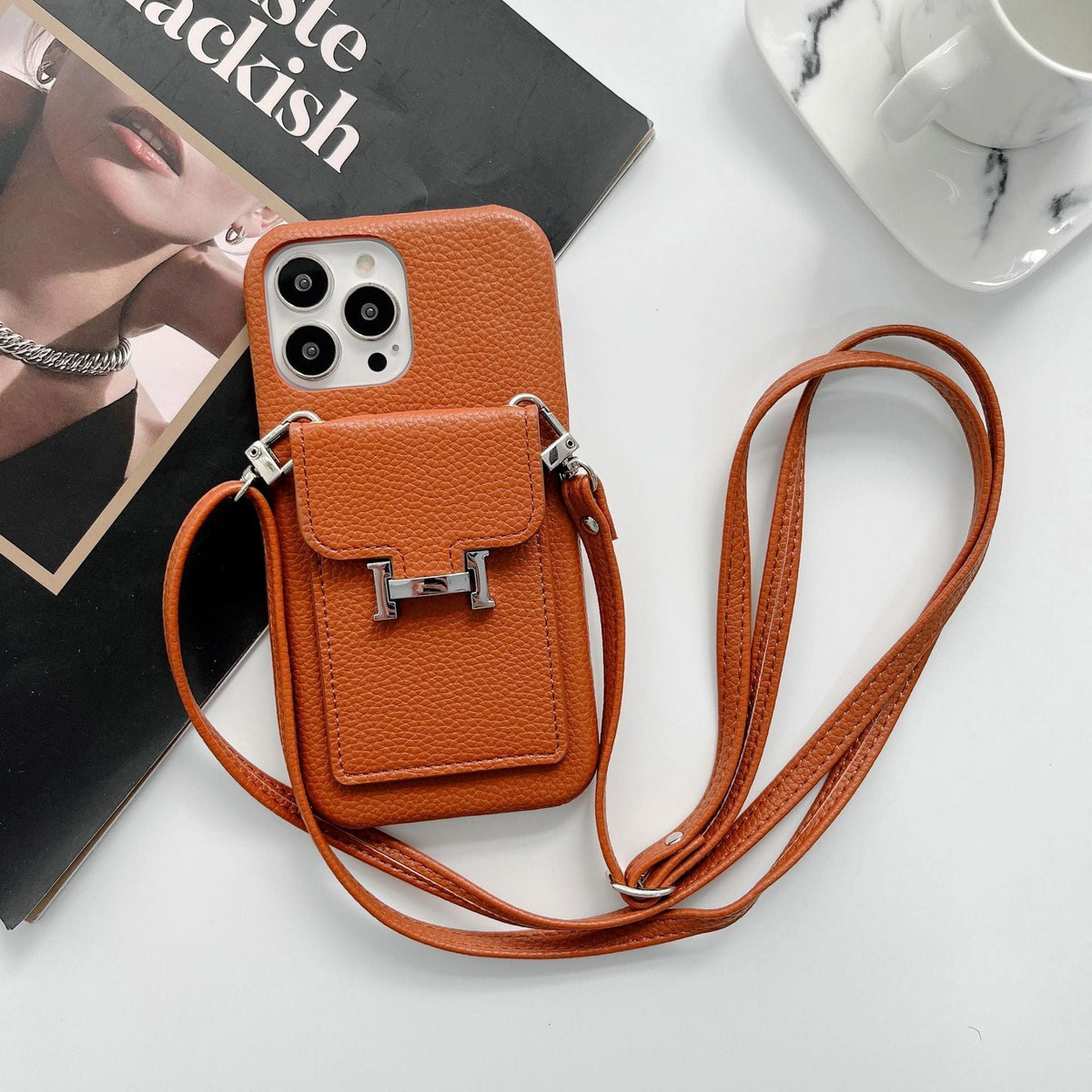 H Card Holder Leather Chain iPhone Case - product view 17