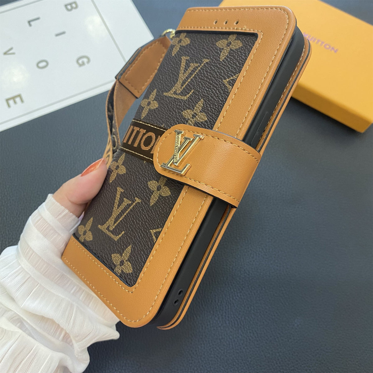 Genuine Leather Monogram Canvas Wallet Phone Case - product view 8
