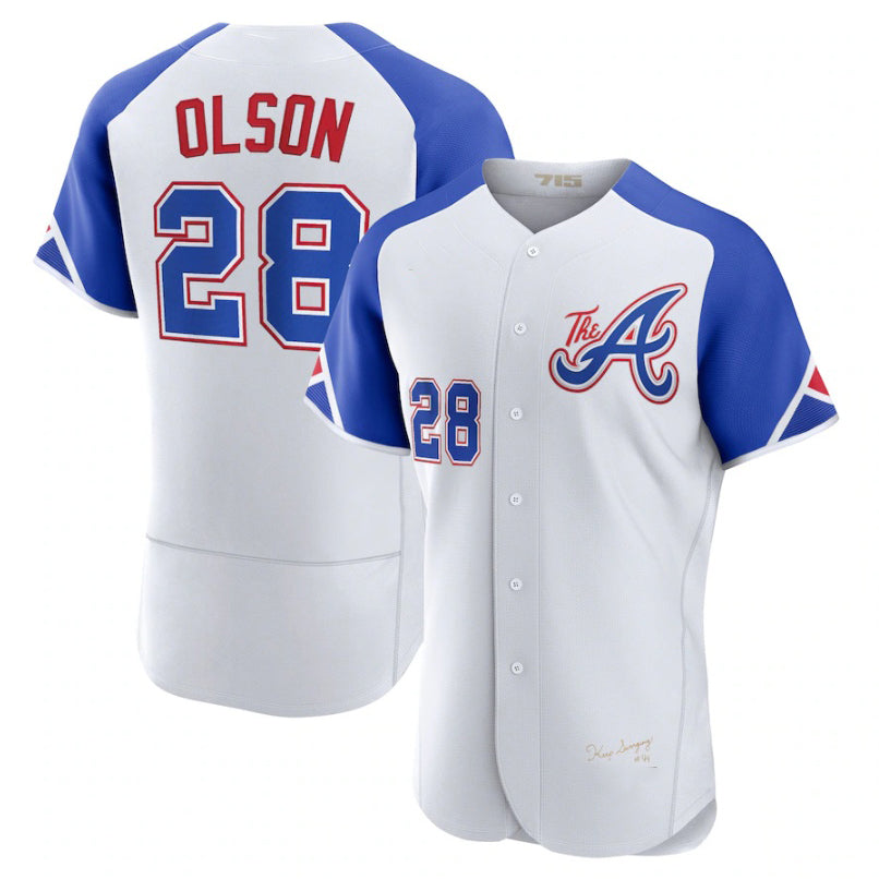 Baseball Jersey | Atlanta Braves #28 Matt Olson ACTIVE PLAYER Custom White 2023 City Connect Stitched - image 1