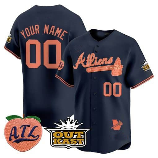 Baseball Jersey | Atlanta Braves Atliens & Peach Limited Custom Jersey –Navy - image 1
