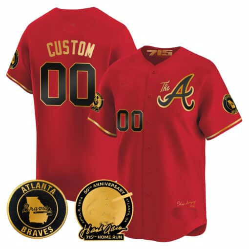Baseball Jersey | Atlanta Braves Hank Aaron 715th Home Run Patch Limited Custom Jersey V2 â€?Red Glod - image 1