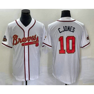 Baseball Jersey | Atlanta Braves #10 Chipper Jones 2022 White Gold World Series Champions Program Stitched - image 1