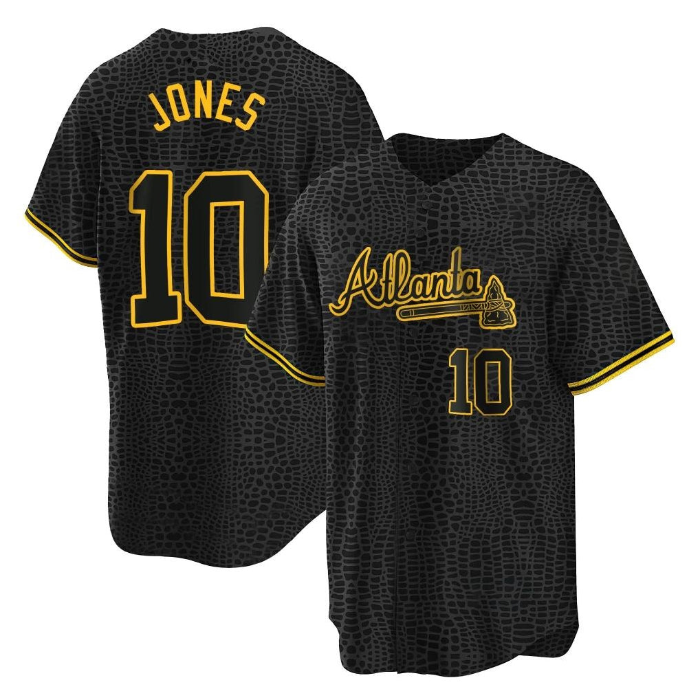 Baseball Jersey | Atlanta Braves #10 Chipper Jones Player Black Snake Skin City Home Game Stitched - image 1