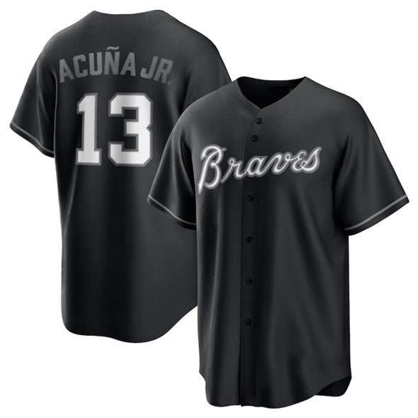 Baseball Jersey | Atlanta Braves #13 Ronald Acuna Jr. Black Lights Out Limited Stitched - image 1