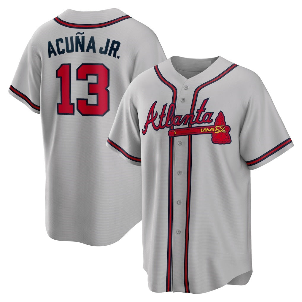 Baseball Jersey | Atlanta Braves #13 Ronald Acuna Jr. Gray Road Replica Player Name - image 1
