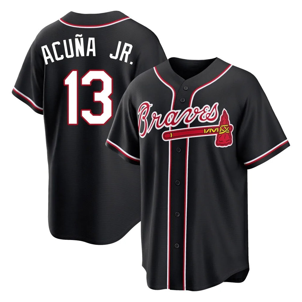 Baseball Jersey | Atlanta Braves #13 Ronald Acuna Jr Player Black Fashion Out Game Stitched - image 1