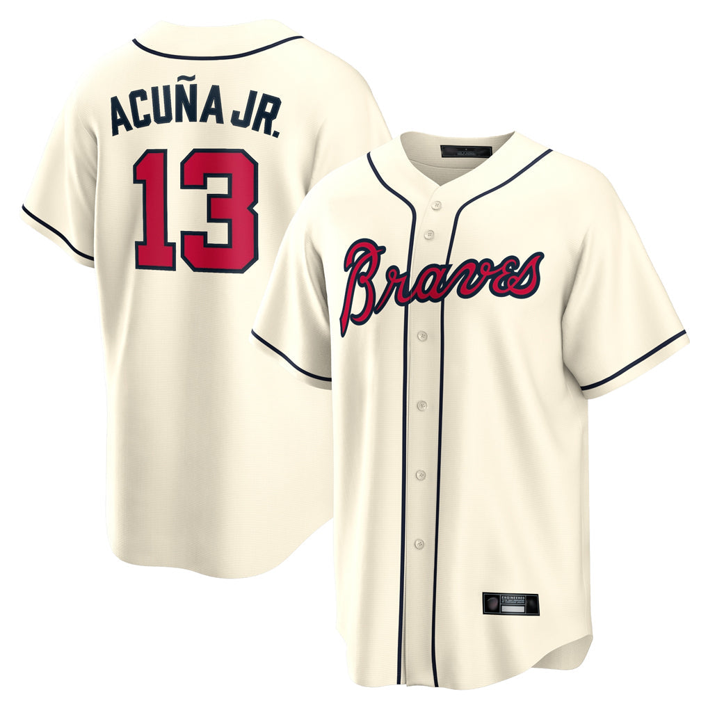 Baseball Jersey | Atlanta Braves #13 Ronald Acuna Jr Player Cream Home Game Stitched - image 1