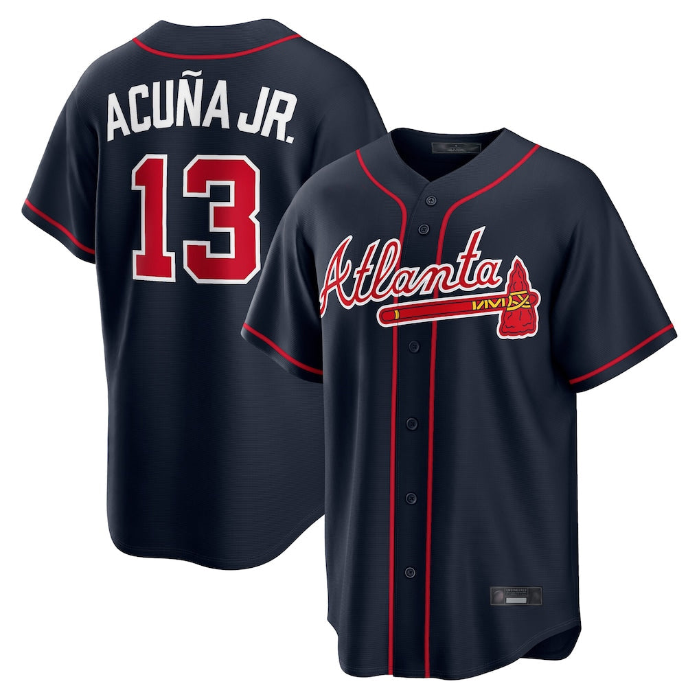 Baseball Jersey | Atlanta Braves #13 Ronald Acuna Jr Player Navy Home Game Stitched - image 1