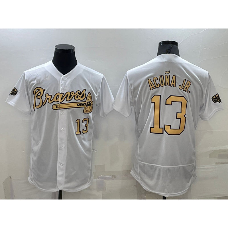 Baseball Jersey | Atlanta Braves #13 Ronald Acuna Jr White Number 2022 All Star Stitched Flex - image 1