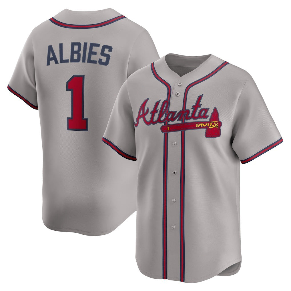 Baseball Jersey | Atlanta Braves #1 Ozzie Albies Gray Road Limited Player - image 1