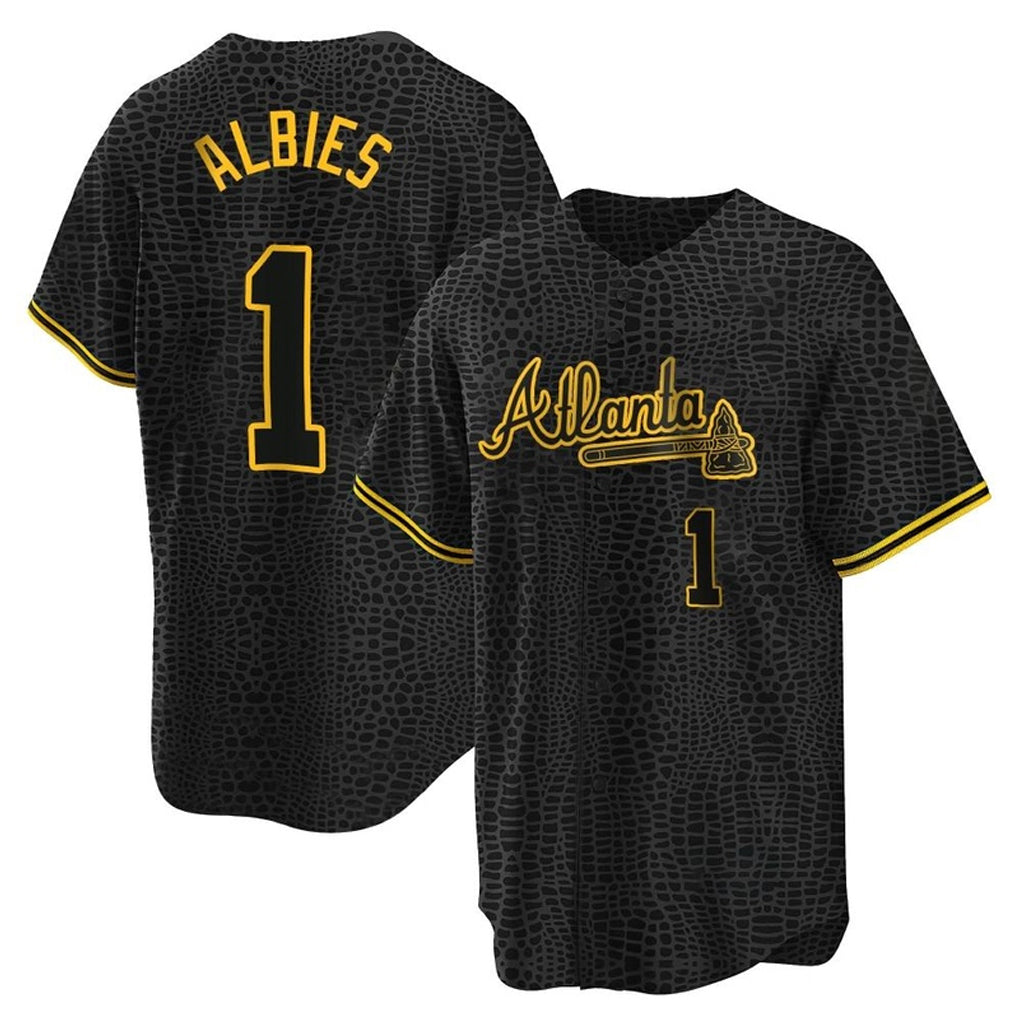 Baseball Jersey | Atlanta Braves #1 Ozzie Albies Player Black Snake Skin City Home Game Stitched - image 1