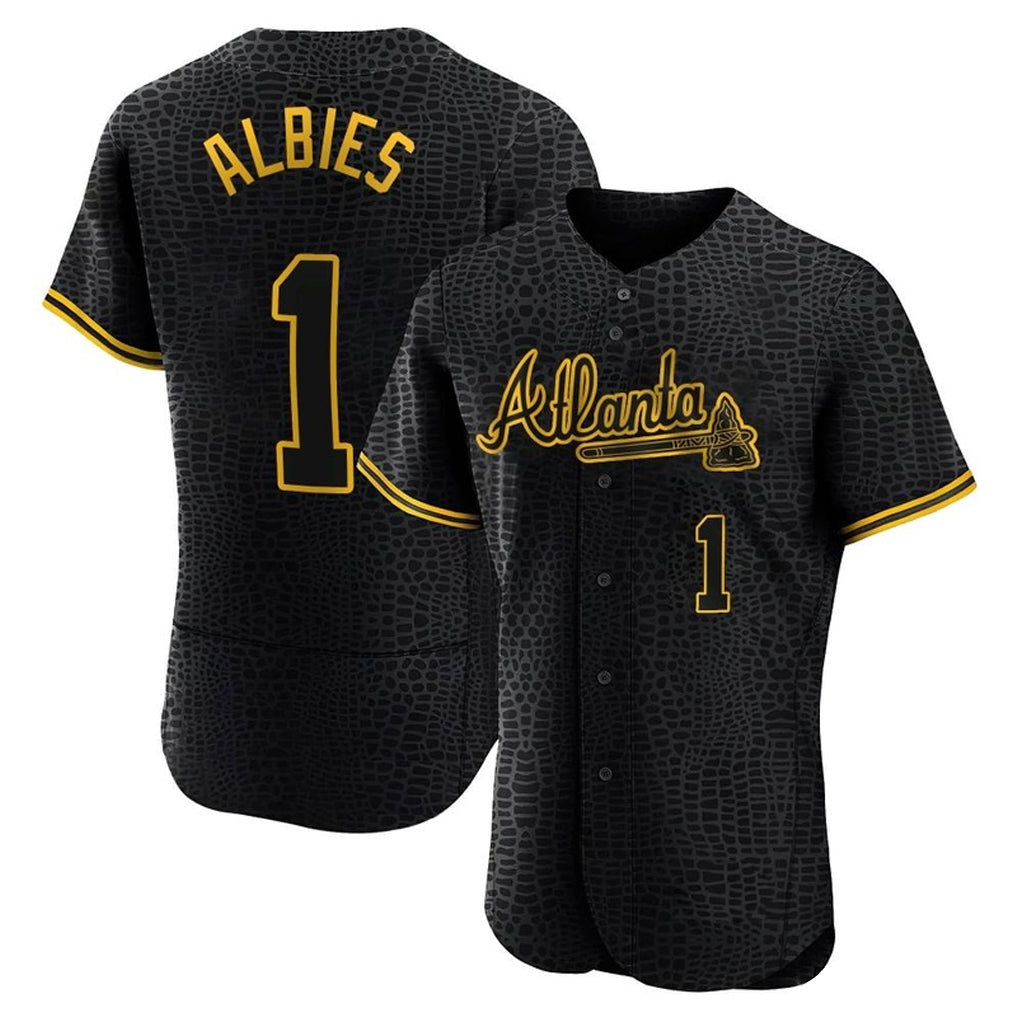 Baseball Jersey | Atlanta Braves #1 Ozzie Albies Player Black Snake Skin City Limited Home Game Stitched - image 1