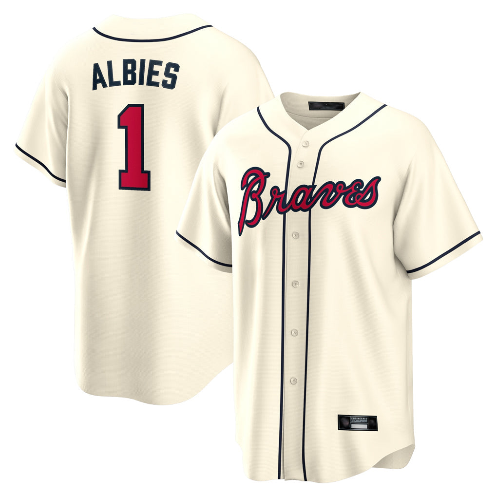 Baseball Jersey | Atlanta Braves #1 Ozzie Albies Player Cream Home Game Stitched - image 1