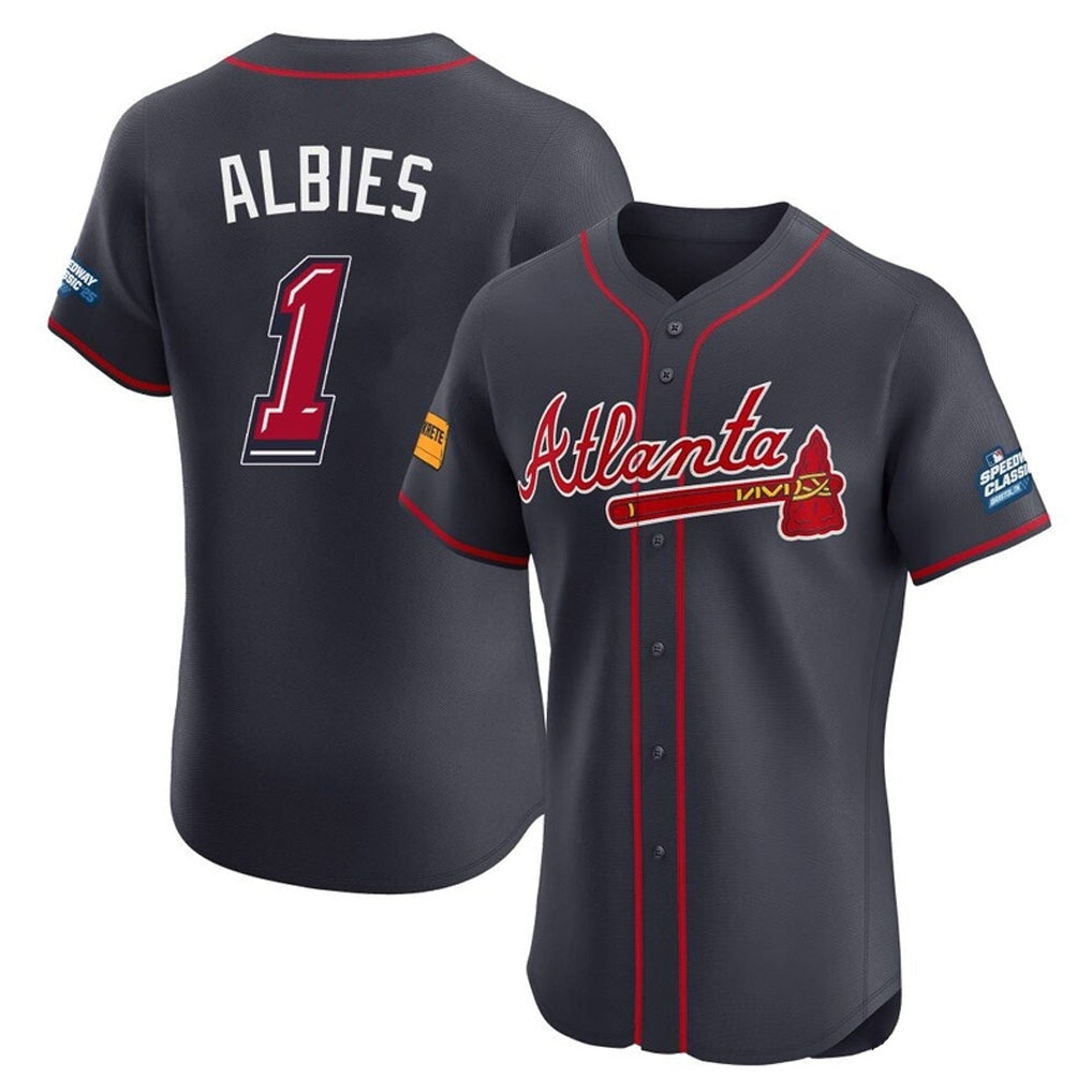 Baseball Jersey | Atlanta Braves #1 Ozzie Albies Player Navy 2025 Speedway Classic Limited Home Game Stitched - image 1