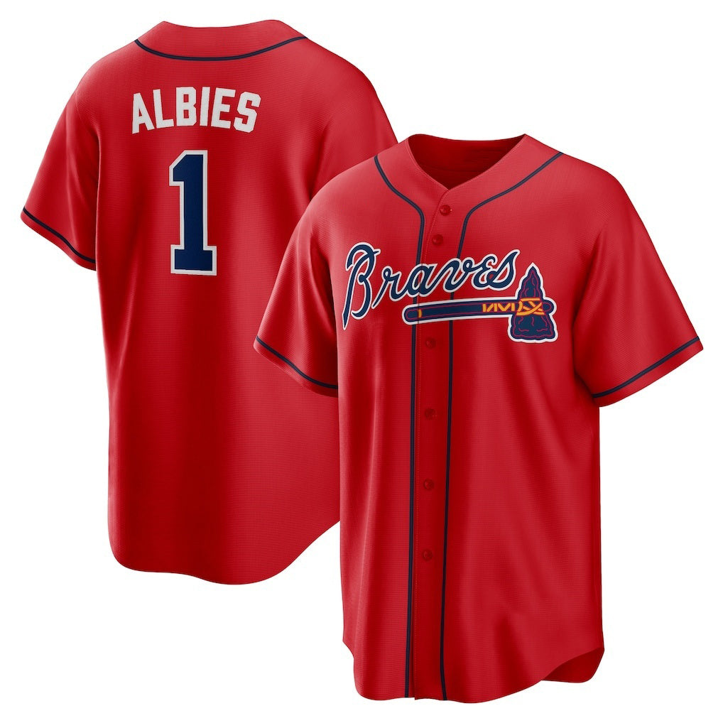 Baseball Jersey | Atlanta Braves #1 Ozzie Albies Red Alternate 2 Replica - image 1