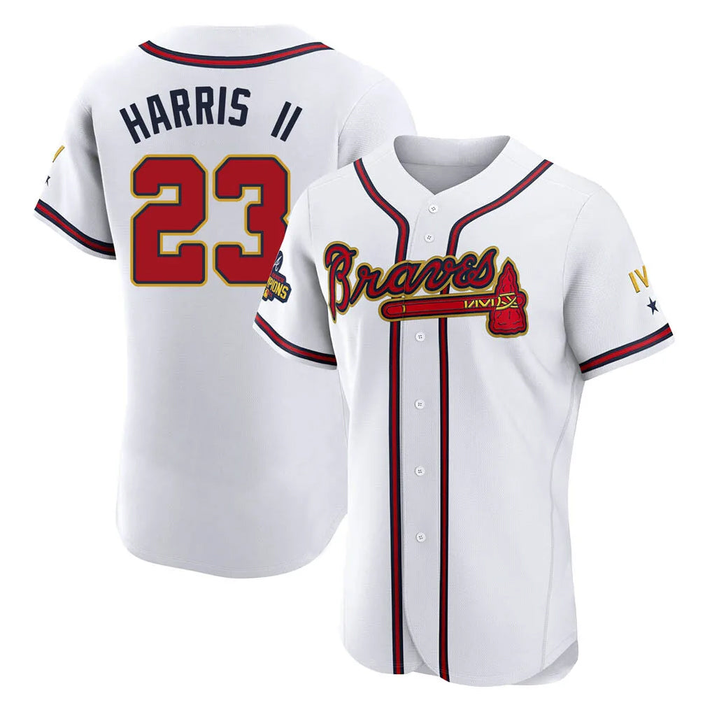 Baseball Jersey | Atlanta Braves #23 Michael Harris II Player White Gold Limited Home Game Stitched - image 1