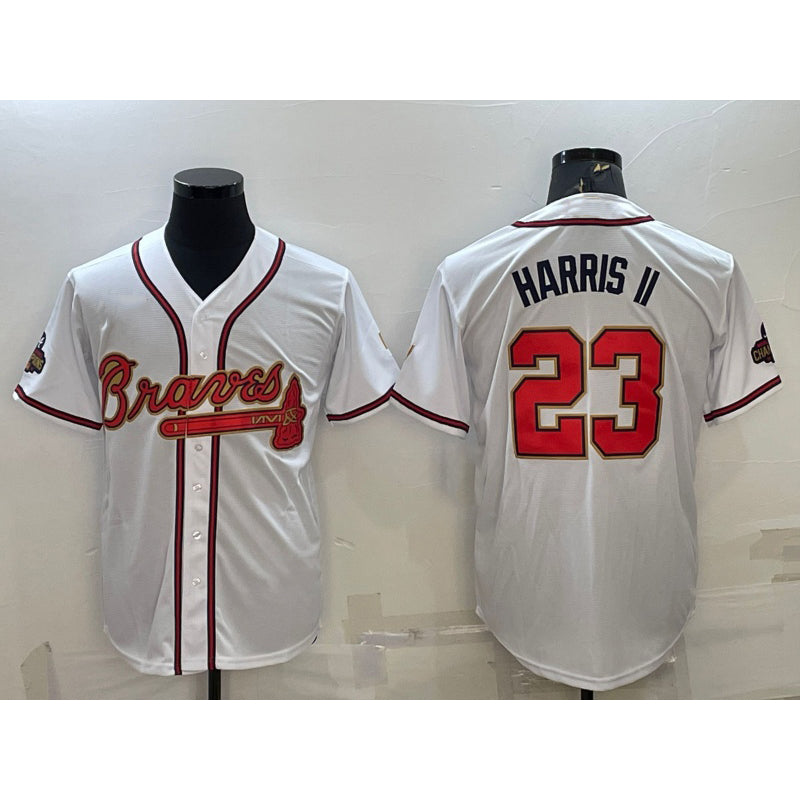 Baseball Jersey | Atlanta Braves #23 Michael Harris II White Gold World Series Champions Program Stitched - image 1