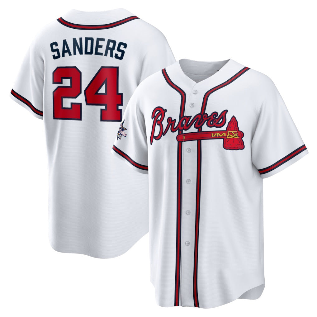 Baseball Jersey | Atlanta Braves #24 Deion Sanders White Home Retired Player Replica - image 1