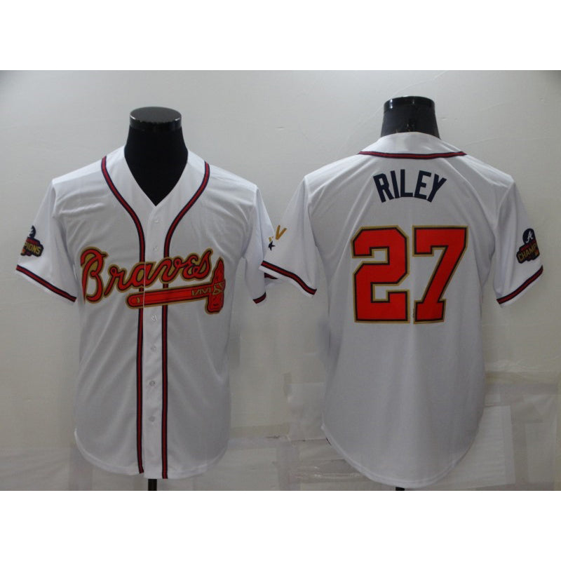 Baseball Jersey | Atlanta Braves #27 Austin Riley 2022 White Gold World Series Champions Program Stitched - image 1