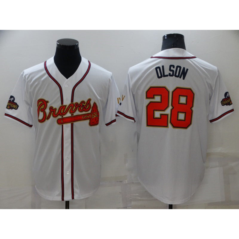 Baseball Jersey | Atlanta Braves #28 Matt Olson 2022 White Gold World Series Champions Program Stitched - image 1