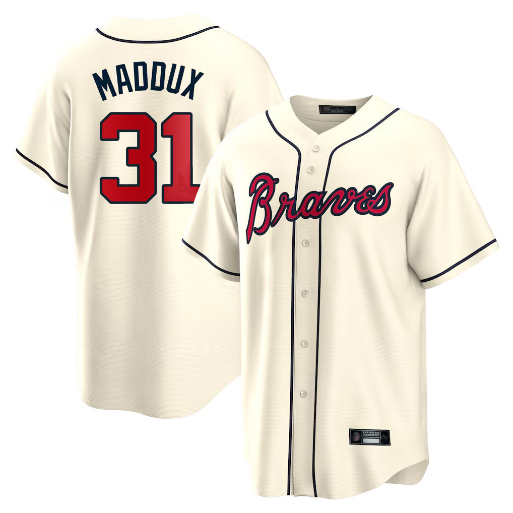 Baseball Jersey | Atlanta Braves #31 Greg Maddux Player Cream Home Game Stitched - image 1