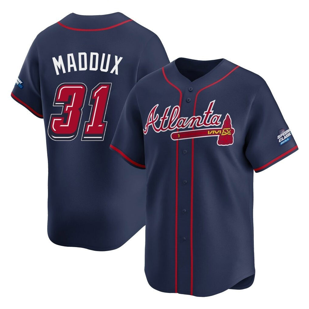 Baseball Jersey | Atlanta Braves #31 Greg Maddux Player Navy 2025 Speedway Classic Home Game Stitched - image 1