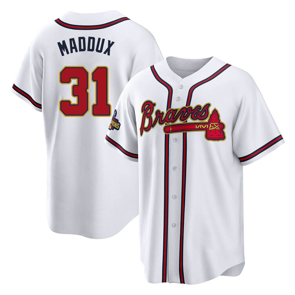 Baseball Jersey | Atlanta Braves #31 Greg Maddux Player White Gold Home Game Stitched - image 1
