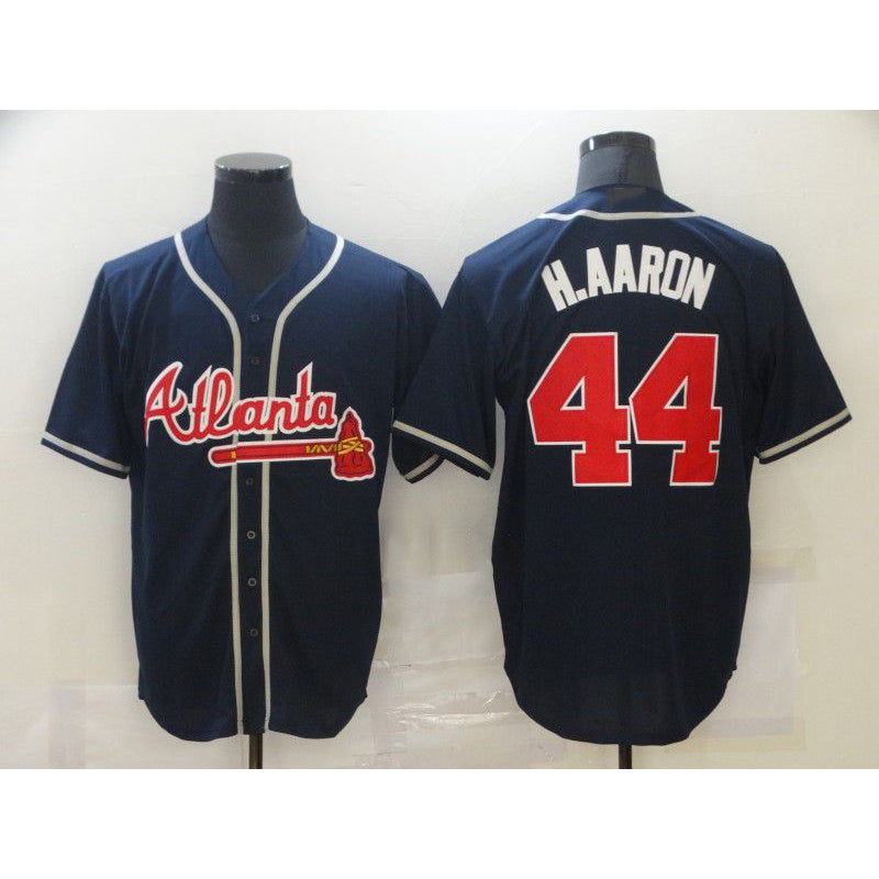 Baseball Jersey | Atlanta Braves #44 Hank Aaron Navy Blue Stitched Cool - image 1