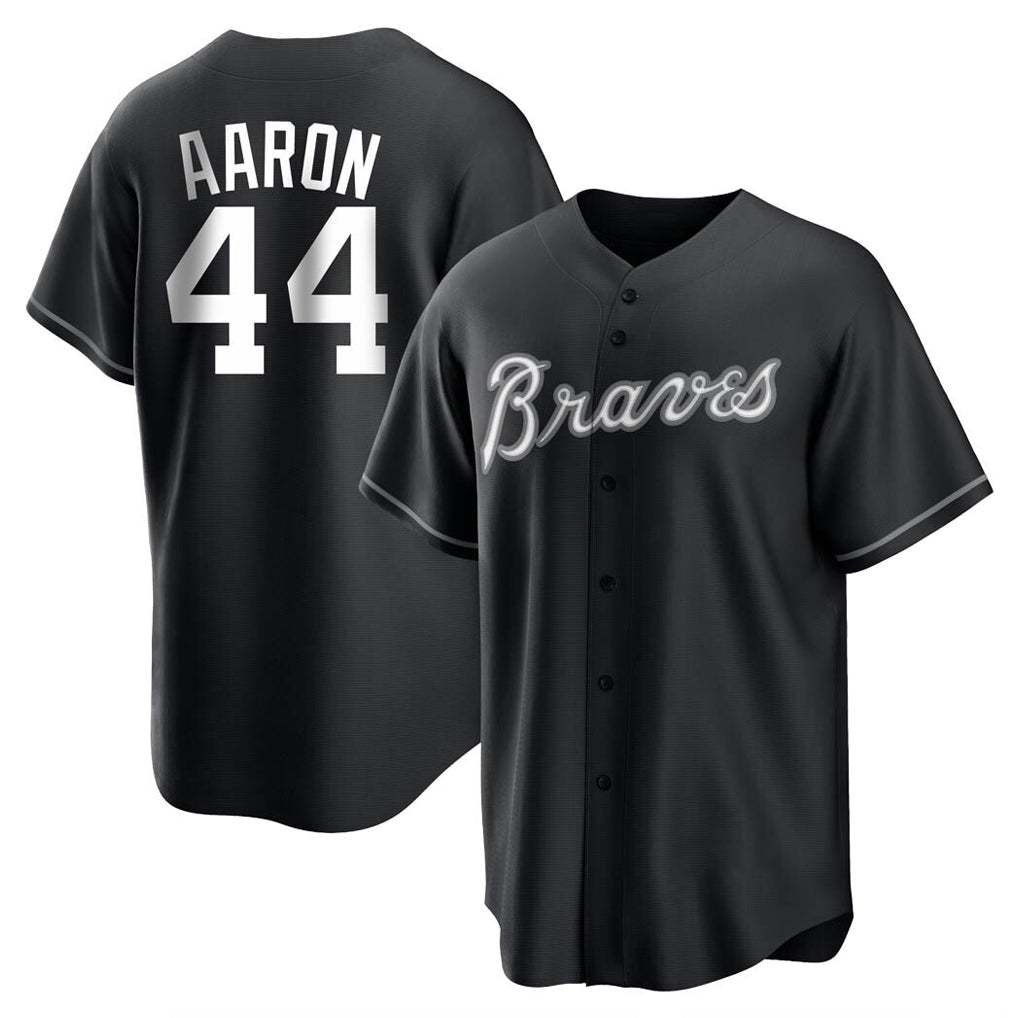 Baseball Jersey | Atlanta Braves #44 Hank Aaron Player Black Home Game Stitched - image 1