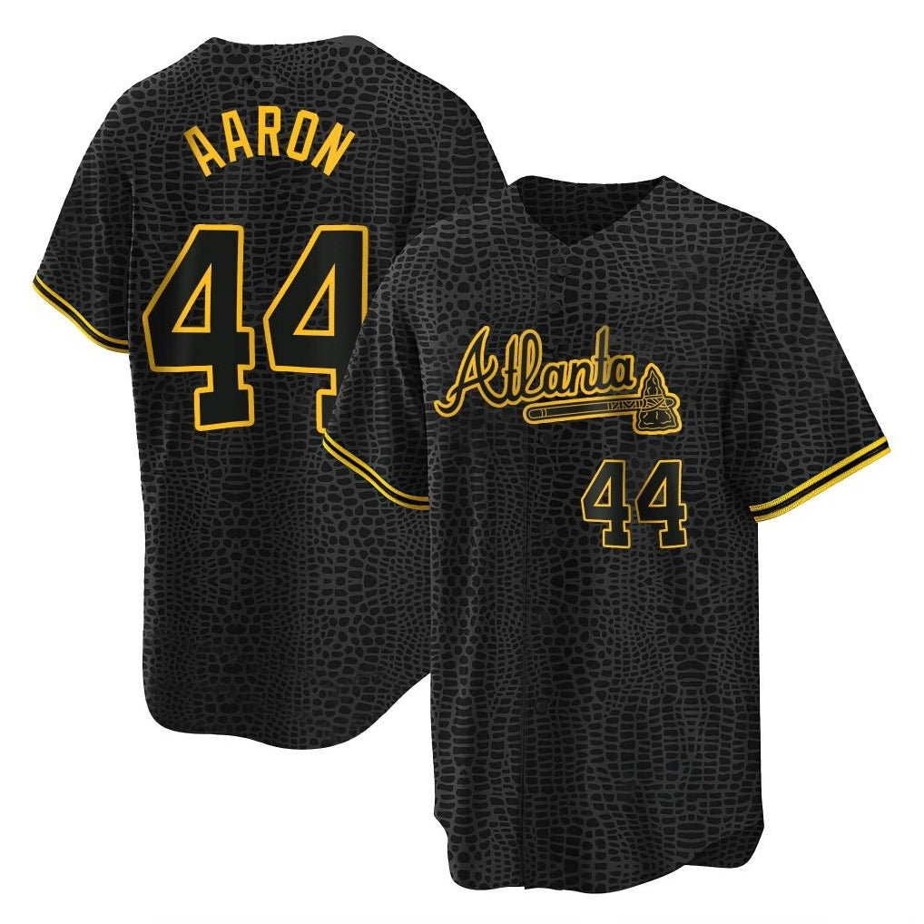 Baseball Jersey | Atlanta Braves #44 Hank Aaron Player Black Snake Skin City Home Game Stitched - image 1