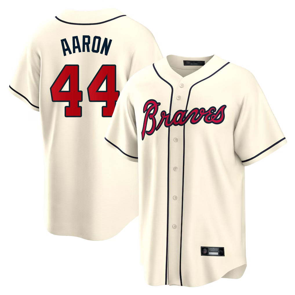 Baseball Jersey | Atlanta Braves #44 Hank Aaron Player Cream Home Game Stitched - image 1