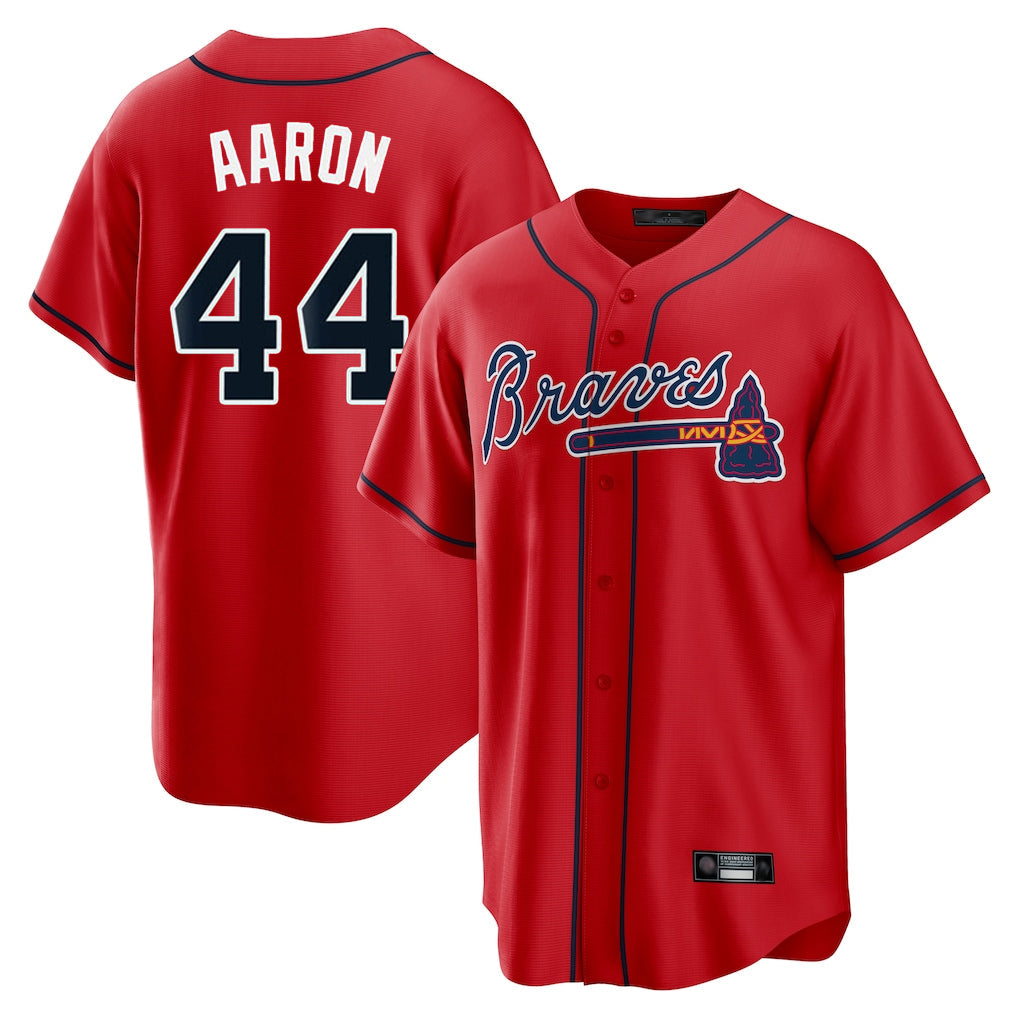 Baseball Jersey | Atlanta Braves #44 Hank Aaron Player Red Home Game Stitched - image 1