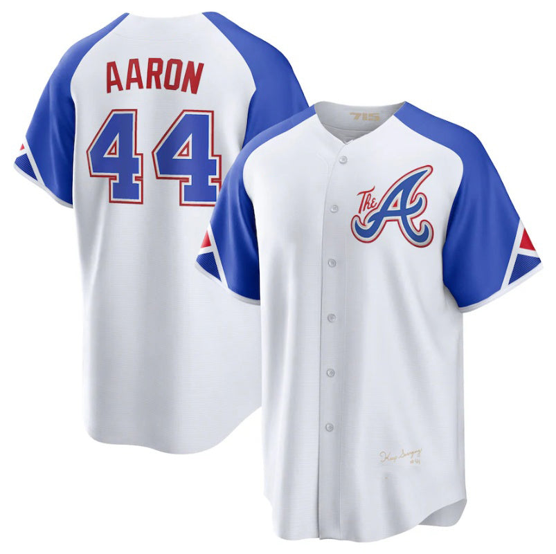 Baseball Jersey | Atlanta Braves #44 Hank Aaron White 2023 City Connect Stitched - image 1