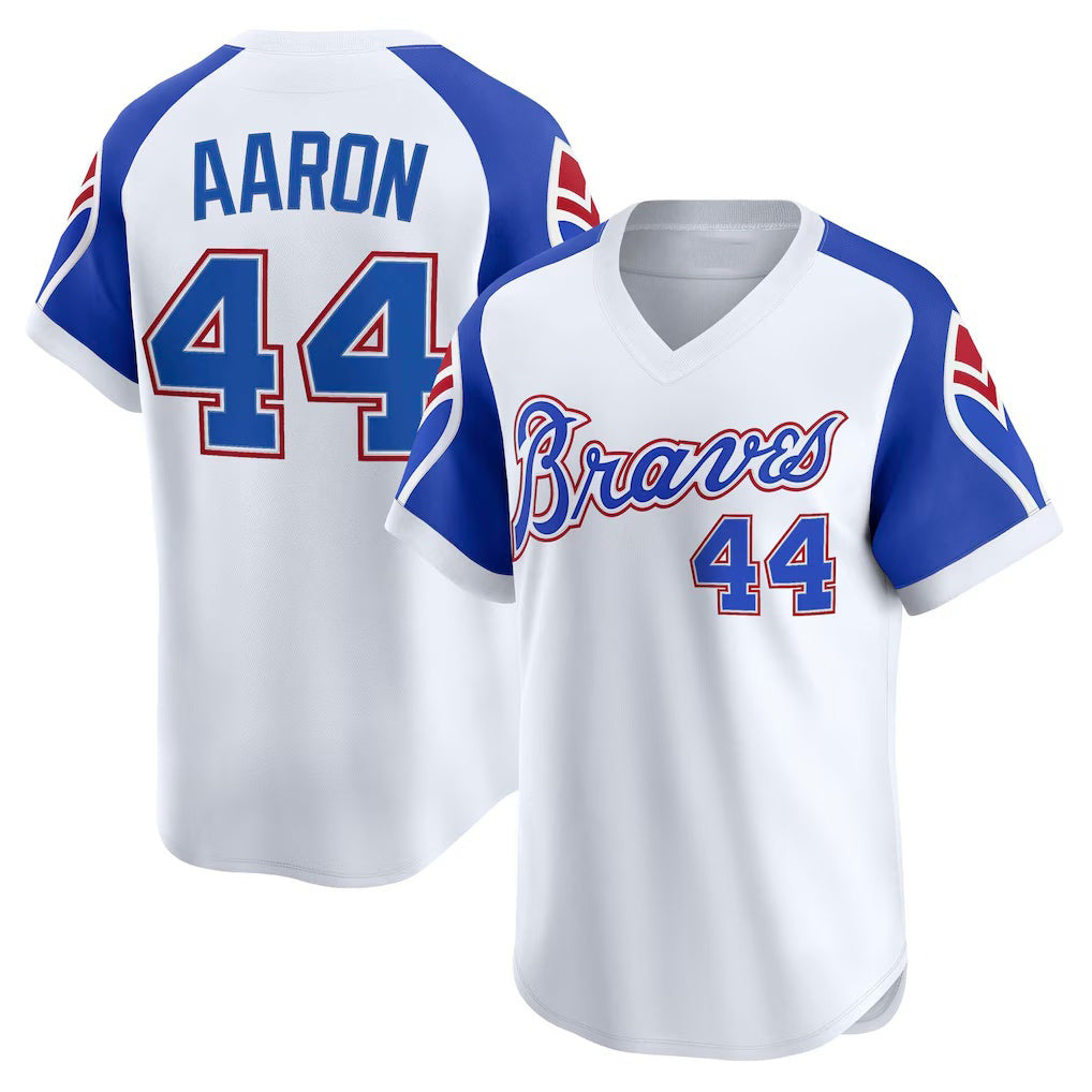 Baseball Jersey | Atlanta Braves #44 Hank Aaron White Throwback Cooperstown Collection Limited - image 1