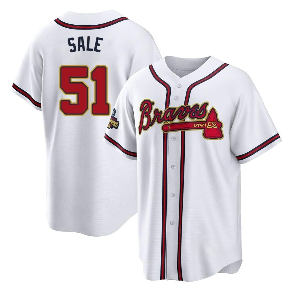 Baseball Jersey | Atlanta Braves #51 Chris Sale Player White Gold Home Game Stitched - image 1