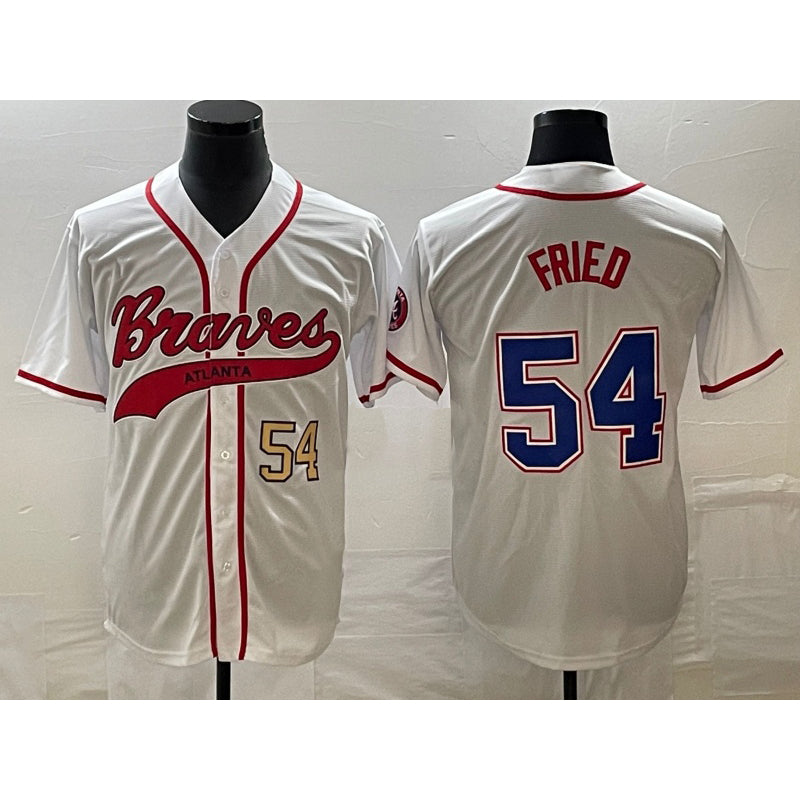 Baseball Jersey | Atlanta Braves #54 Max Fried Number White With Patch Stitched - image 1