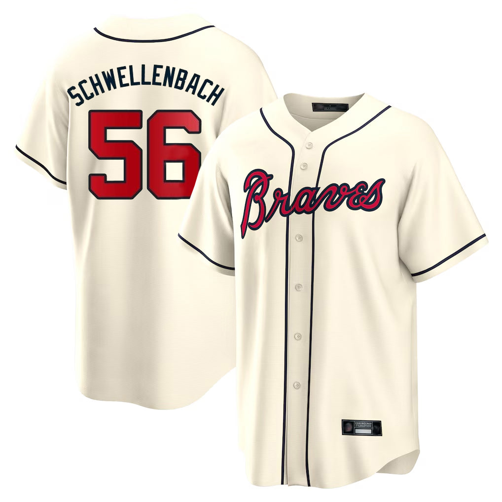 Baseball Jersey | Atlanta Braves #56 Spencer Schwellenbach Player Cream Home Game Stitched - image 1